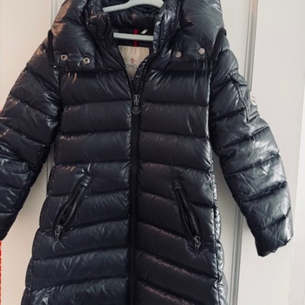 Moncler Kids Long Puffer Coat – Black, Size 5 (Warm Down Jacket with Hood)